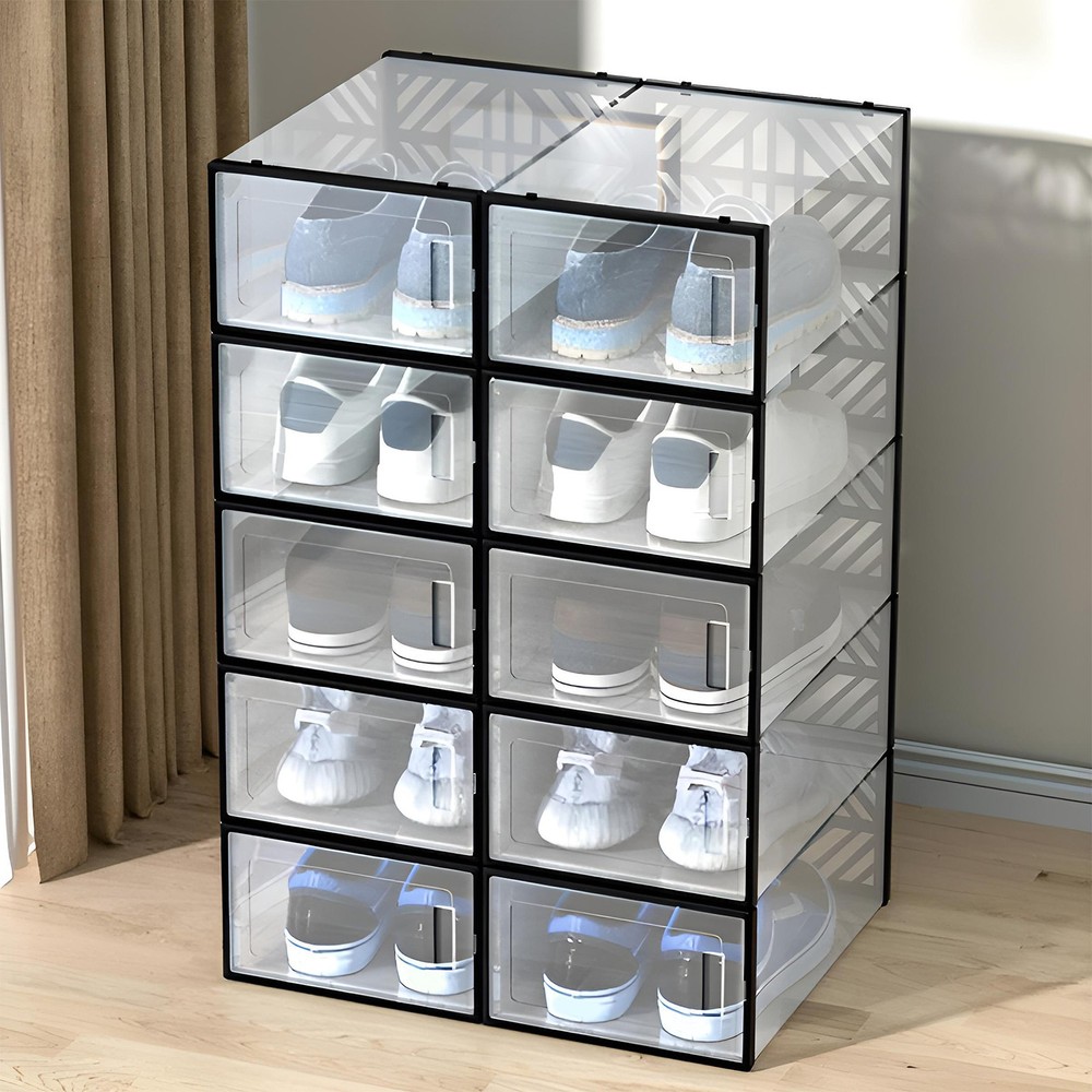 20 Pack Clear Plastic Shoe Boxes With Lids Stackable Storage Container Organizer