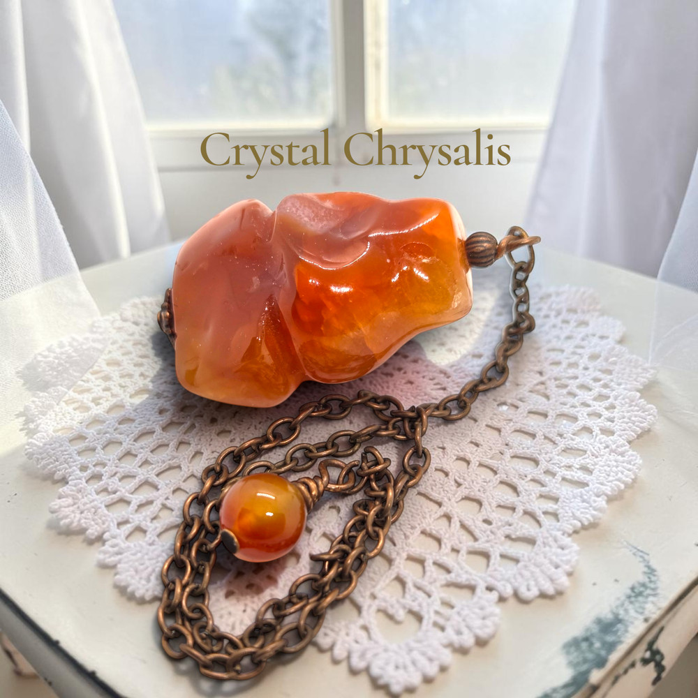 Handmade Natural Polished Carnelian Agate Gemstone Copper Divination Pendulum