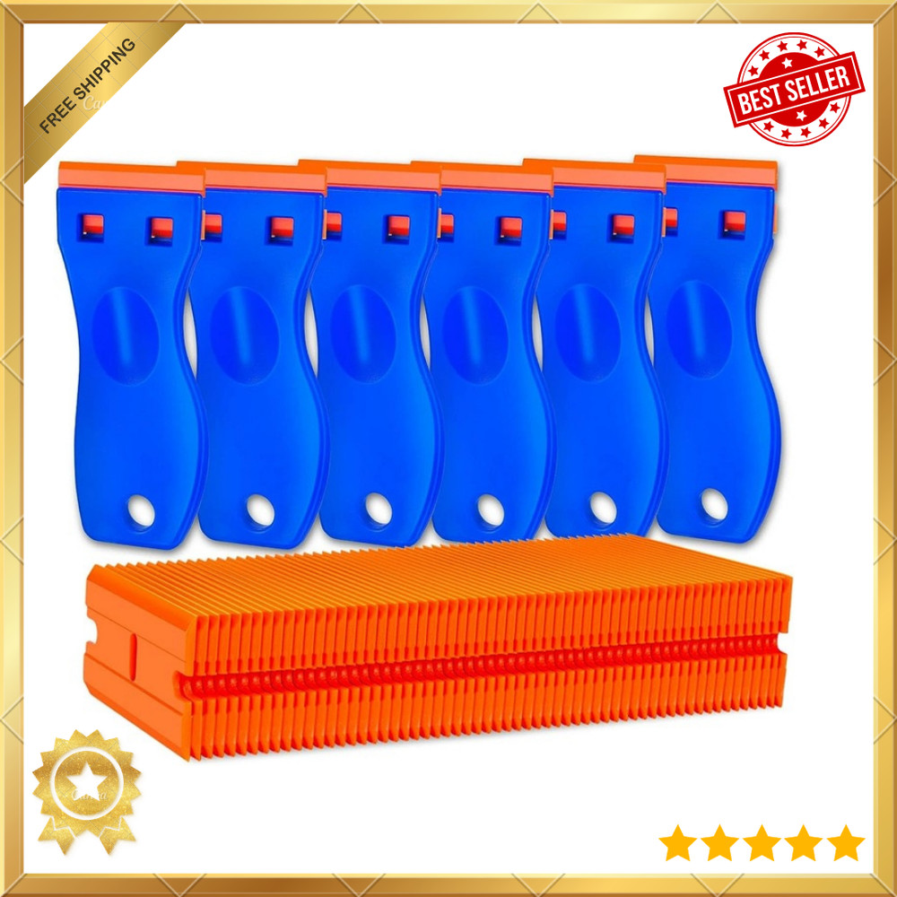 Plastic Razor Blade Scraper Tool, 6 Pcs Razor Scraper with 60 Pcs Plastic Blades