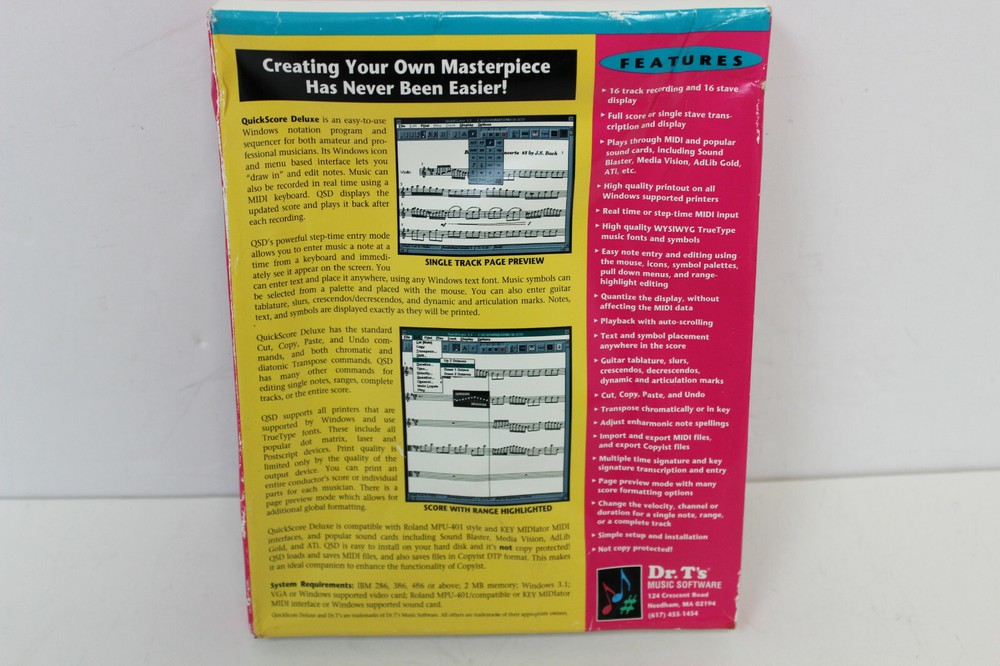 DR.T'S MUSIC SOFTWARE QUICKSCORE DELUXE WINDOWS VERSION WINDOWS 3.1