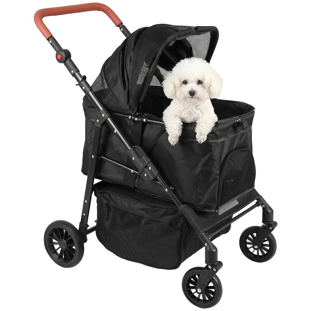 Pet Stroller Adjustable Handle Smooth-Ride Dog Stroller for Small & Medium Dogs