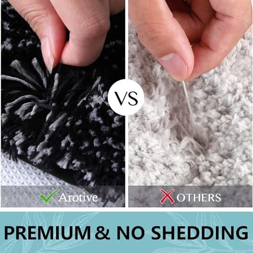 Microfiber Bathroom Rugs, Shaggy Soft and 30" x 17" Rectangular Black