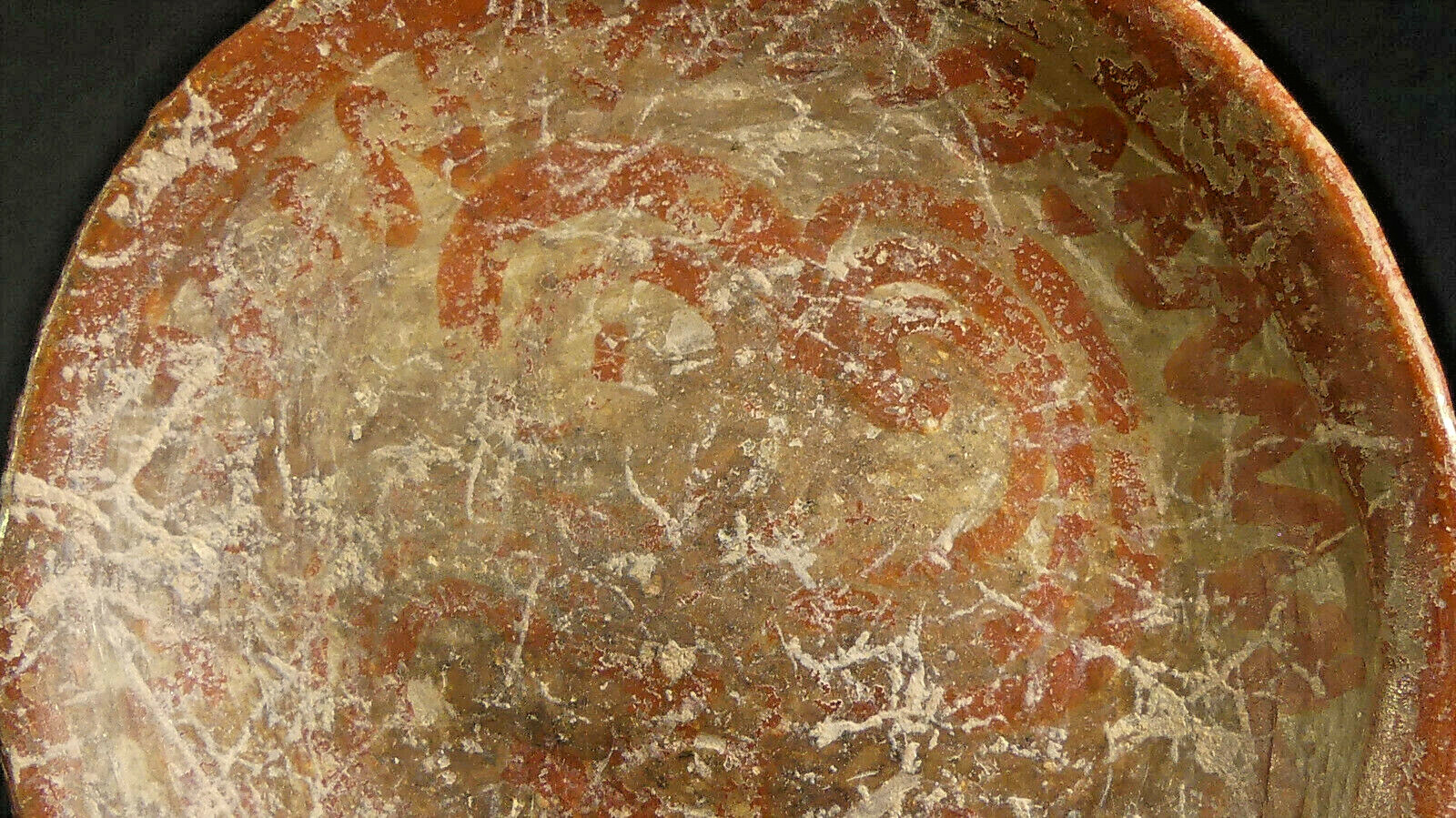 Native American Mississippian Culture Pottery Disk with Painted Glyphs AACA