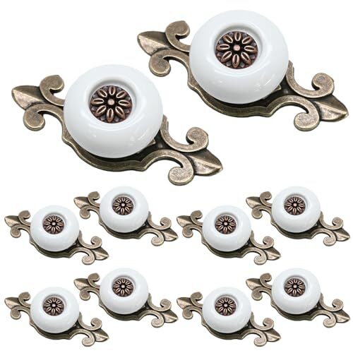 10pcs Ceramic Knobs Dresser Knobs, Vintage Cabinet Knobs with 10 Pieces White