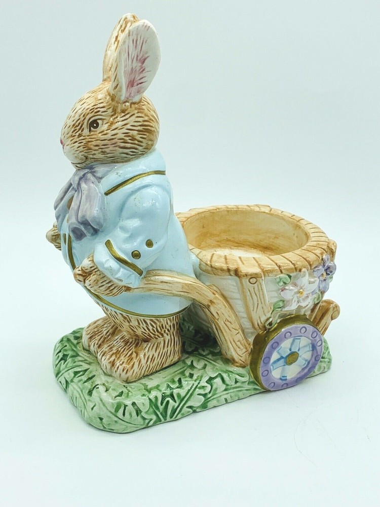 VTG Pair Avon Springtime Collection Easter Bunny Rabbit Ceramic Egg Holders