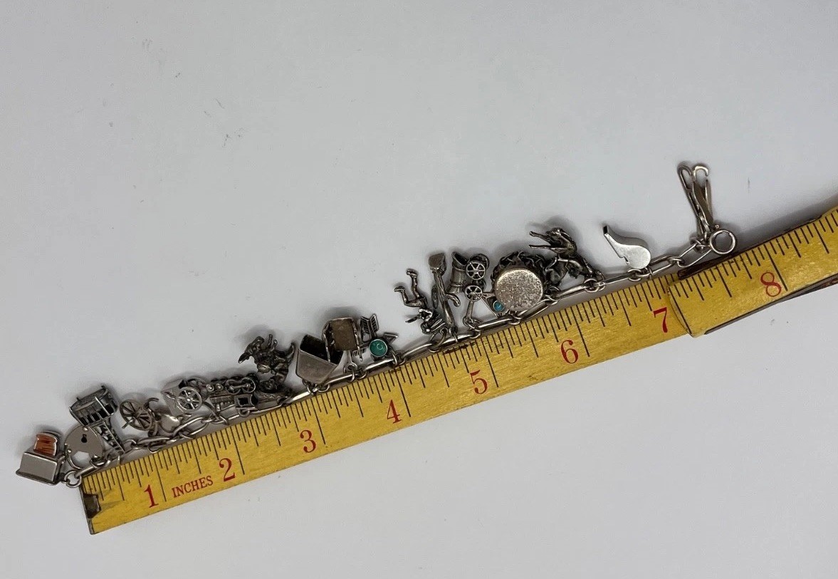 Vintage 7.5” Sterling Silver 925 Charm Bracelet With 19 Charms SW CA Articulated