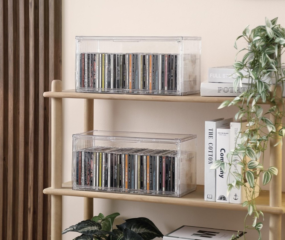 2Pack Clear CD Storage Box Stackable Holder Holds 68 Cases 14.66.37.1 In