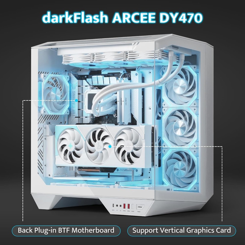 darkFlash DY470 ATX Gaming Case White 1 Fan
