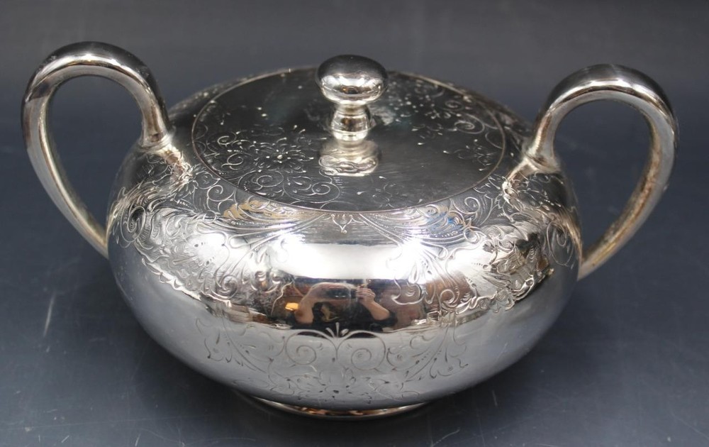 Antique Barbour Silver Co Silver Plate 6 Piece Tea Set w/ Tilting Kettle