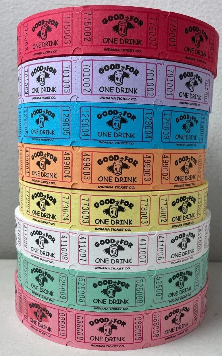 Good For One Drink Roll Of 1000 Tickets 8 Colors Raffle Carnival Fun Fair New