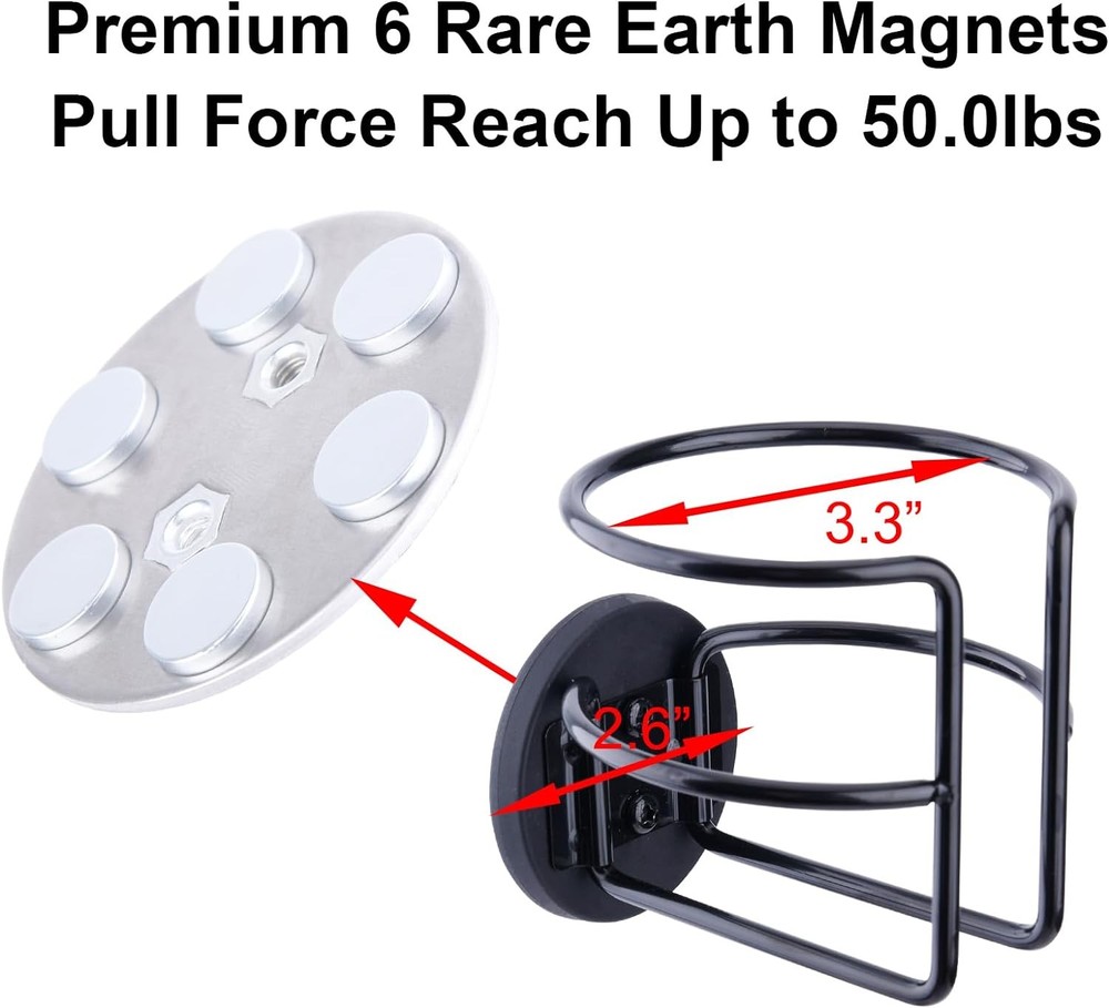8-Pack Magnetic Cup Holder (includes 2 screws for installation), Black
