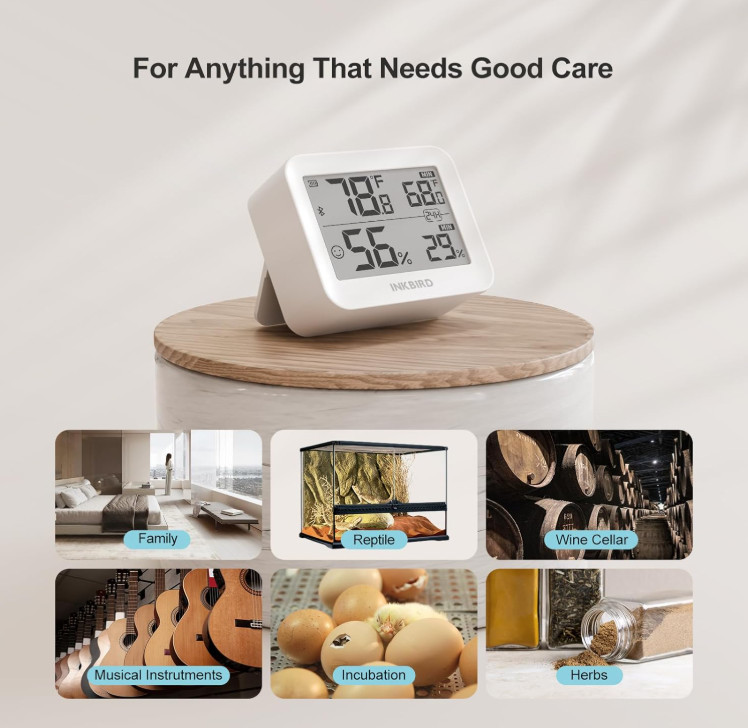 Bluetooth Thermometer Hygrometer, 230FT Range Temperature Sensor Greenhouse Ther