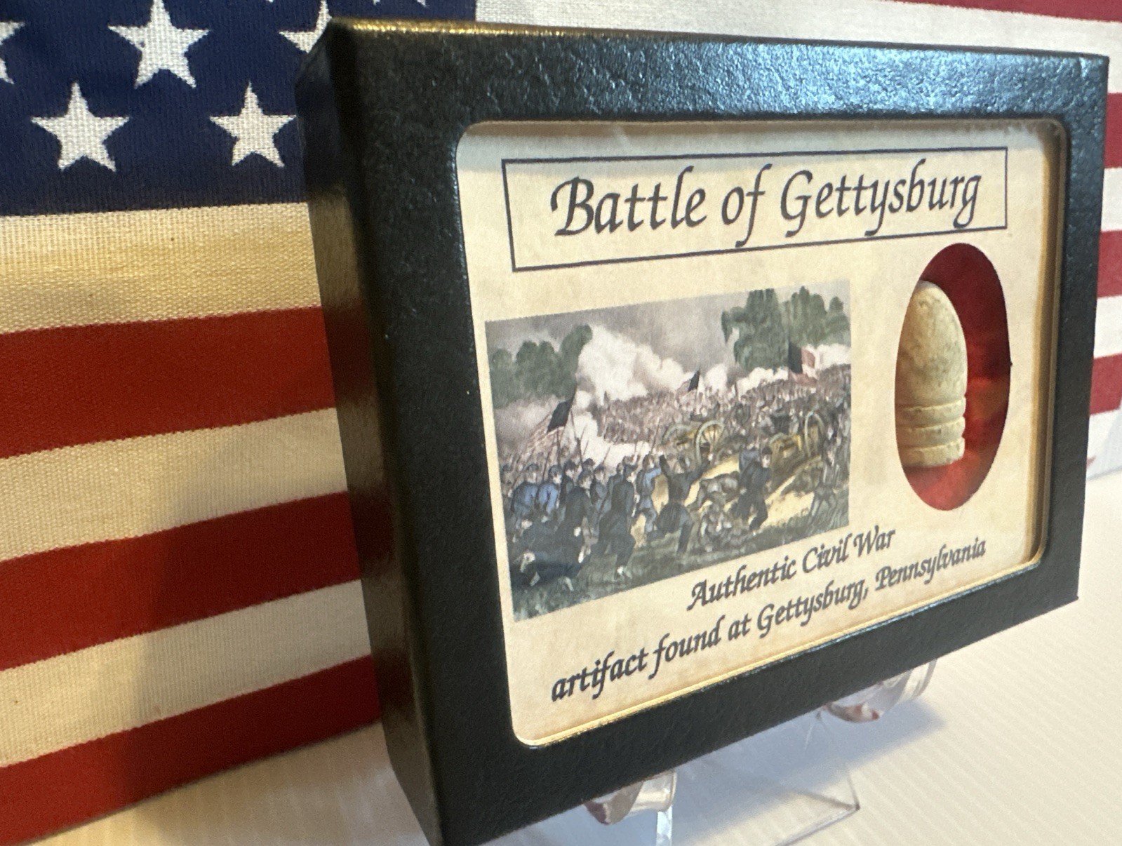 Dropped Civil War Bullet from Gettysburg in Matted COLOR Display Case with COA