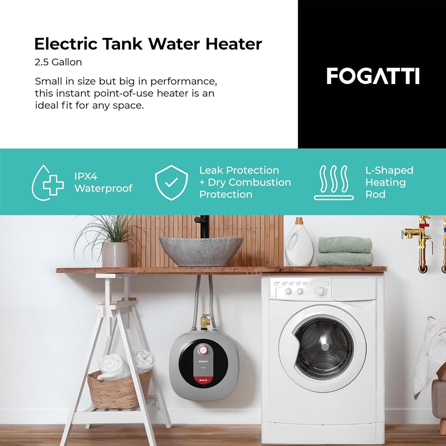 FOGATTI RV Camper Mini Tank Water Heater Instant Hot Water Boiler Under Sink