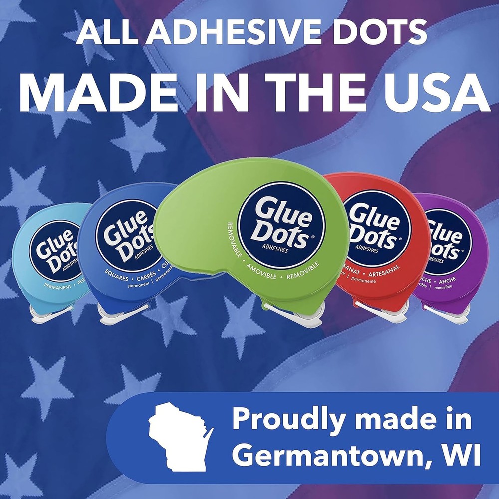 Glue Dots, Permanent Dots Dot N' Go Dispenser, 1 Pack, Multicolor