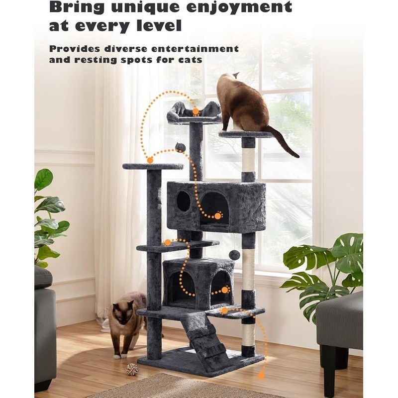 Multi-Level Cat Activity Playground W/ Scratching Posts Condos & Dangling Balls