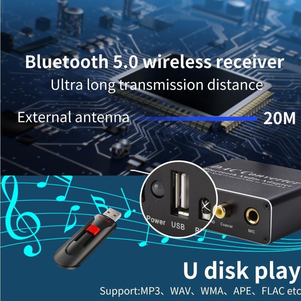 Audio DAC Decoder Bluetooth Receiver Amplifier U Disk Player Microphone Adapter
