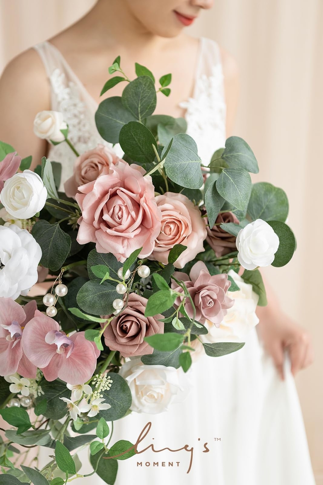 Ling's moment Pink Bridal Bouquet for Bride, Dusty Rose Wedding Bouquets for ...