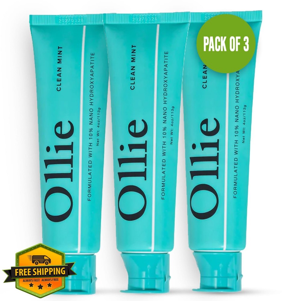 Ollie Clean Mint Hydroxyapatite Toothpaste Whitening 3x4oz Pack