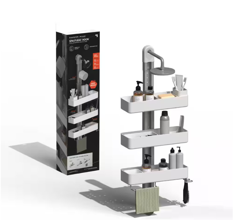 SHARPER IMAGE The SpaStudio Hook, 3 Tier Adjustable Modular Hanging Shower Caddy