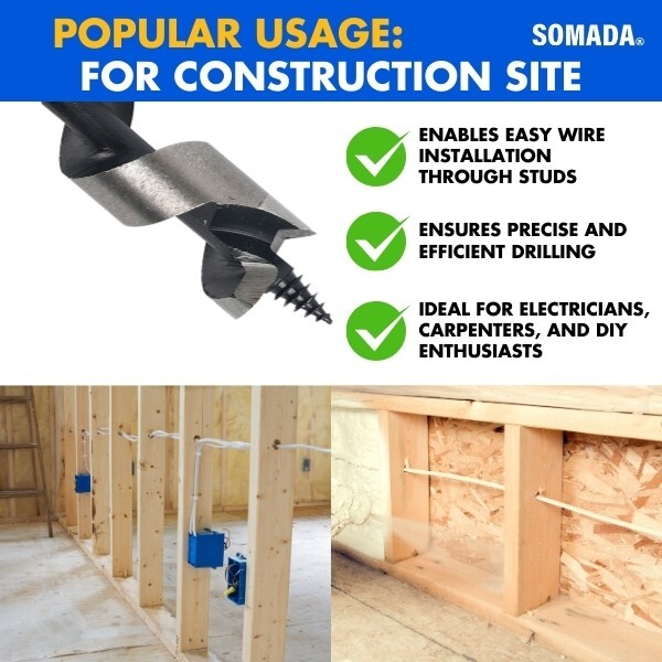 SOMADA Wood Auger Bit, 3/4-Inch By 17-Inch - Hex Shank 3/8-Inch Ship Auger Long