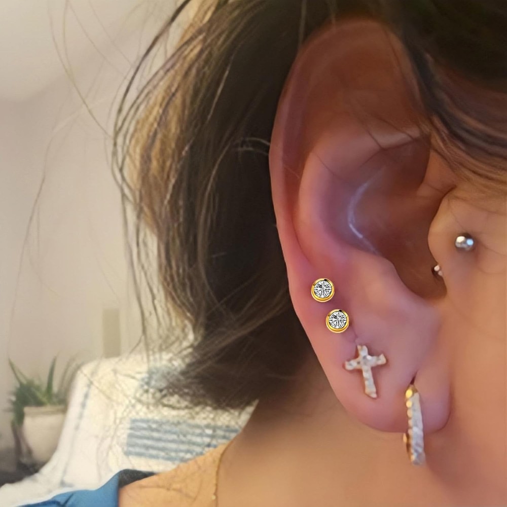 Ear Piercing Kit Disposable Ear Piercing Kit with Multi-sized CZ Earring Studs E