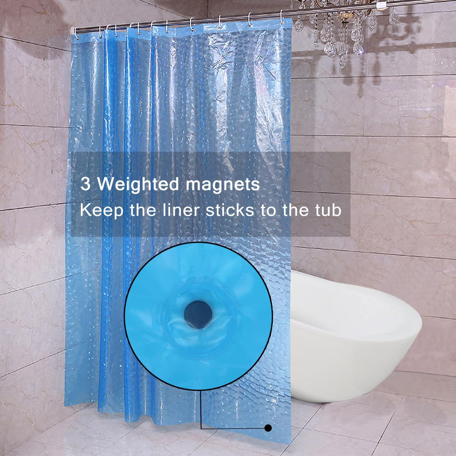 EVA Waterproof Shower Curtain Liner 72"x72" with 12 Metal Grommets & Magnets