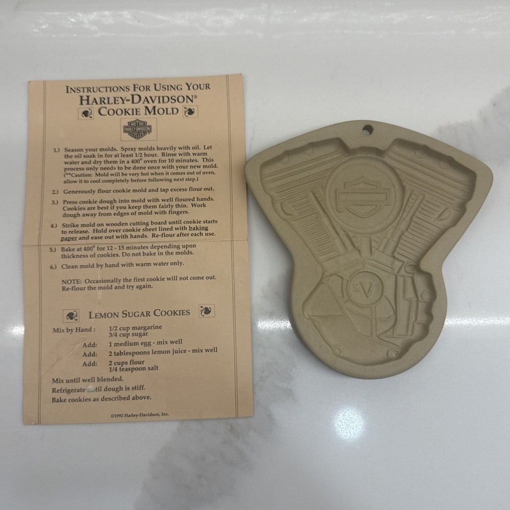 Harley-Davidson V-Twin Cookie Mold 1992 Stoneware Engine Shape with Instructions