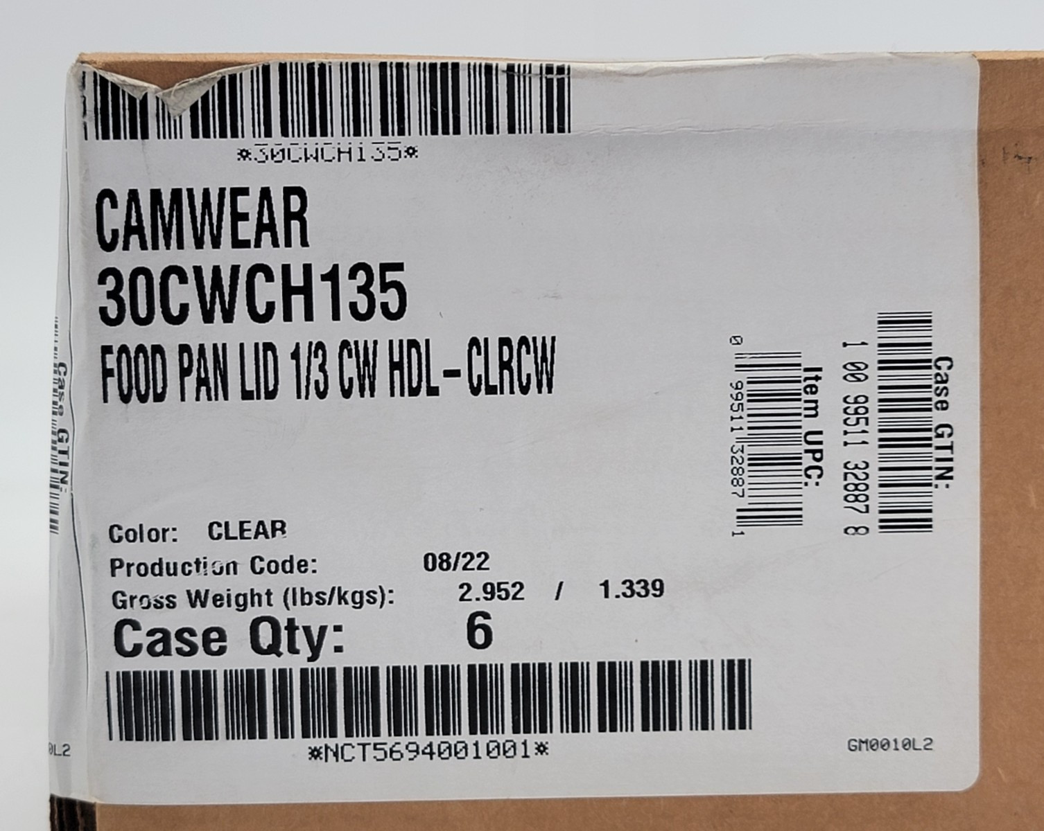 (6 Pack) Cambro CA30CWCH135 Food Pan Lid 1/3 Third Size Clear with Handle