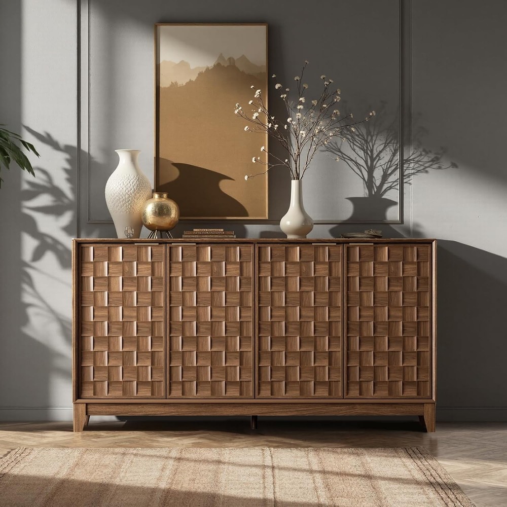 Fluted Sideboard Cabinet with Storage – Solid Wood Buffet for Dining Room, Crede