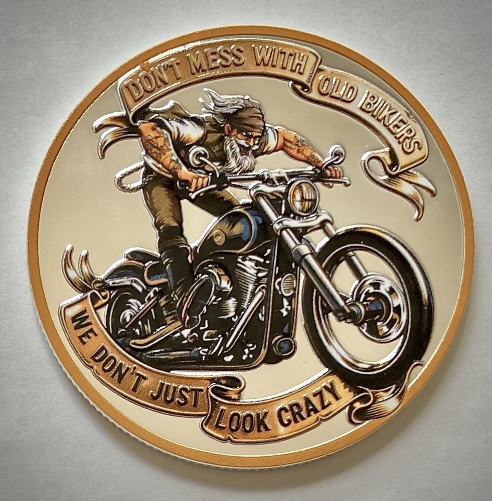 Grumpy Old Bikers Challenge Coin-3D-Silver Colored-Harley Davidson