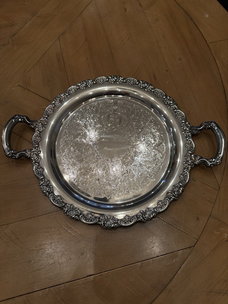 ONEIDA Silverplate Tray with Handles Decor Pattern Victorian Style Du Maurier