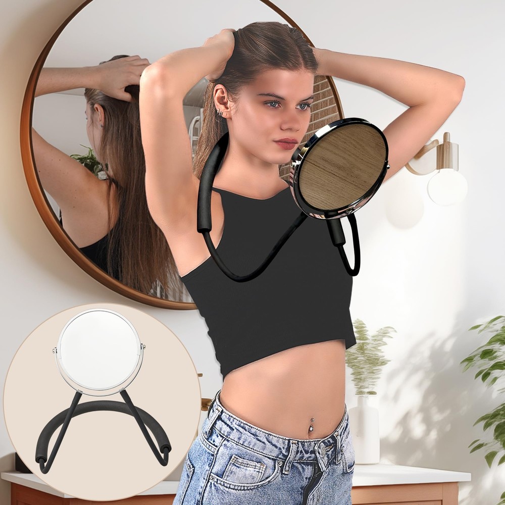 Double Sided Mirror 360 Rotating Hands Free Adjustable Neck Strap Standard & ...