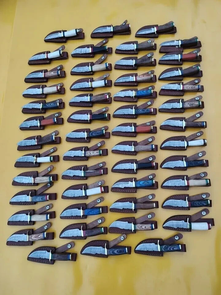 LOT OF 20 PCS DAMASCUS STEEL 6" IN SKINNER HUNTING KNIVES W/SHEATH FROM USA USPS