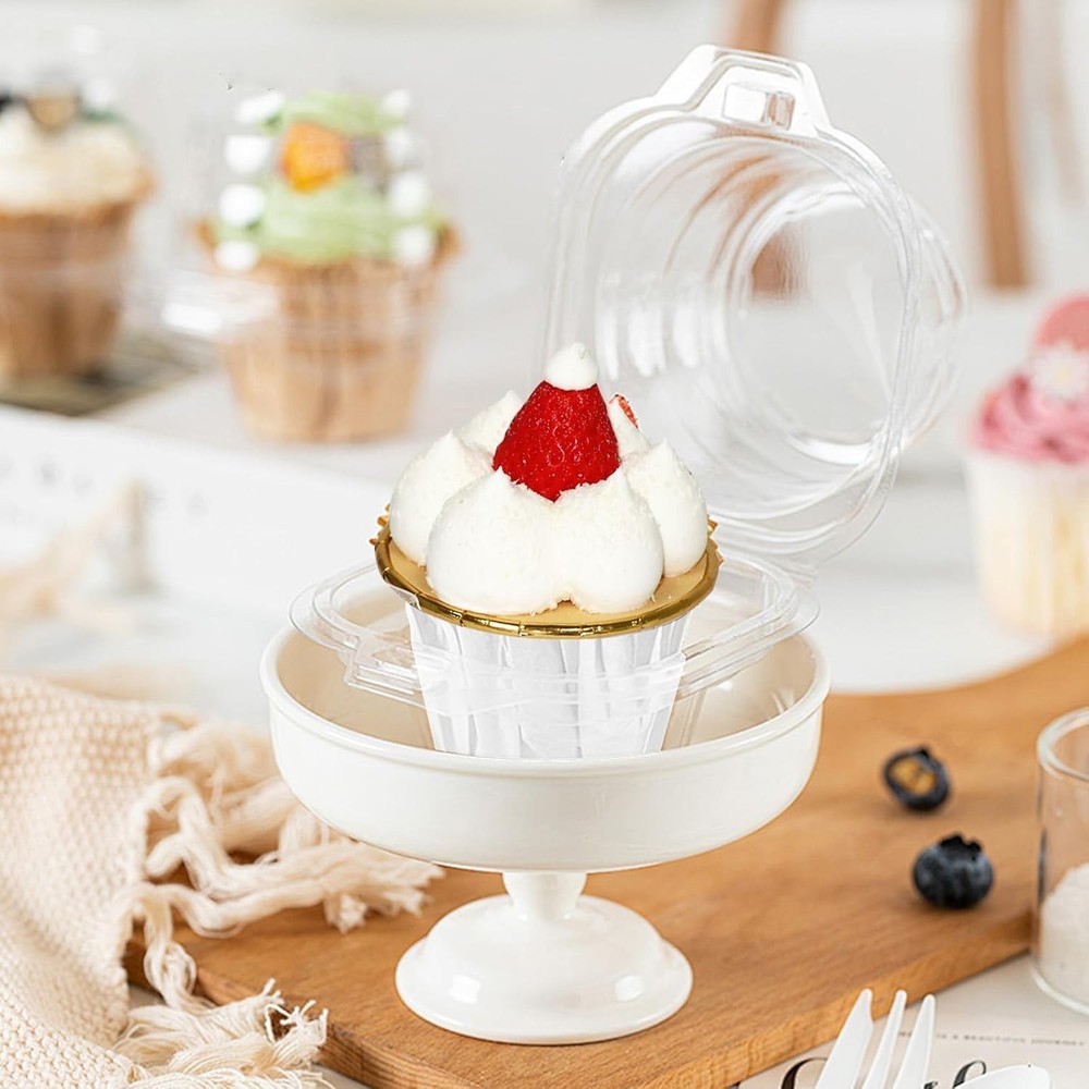 Spacious 3" Cupcake Holders - 50 Pack Clear Stackable Containers for Events