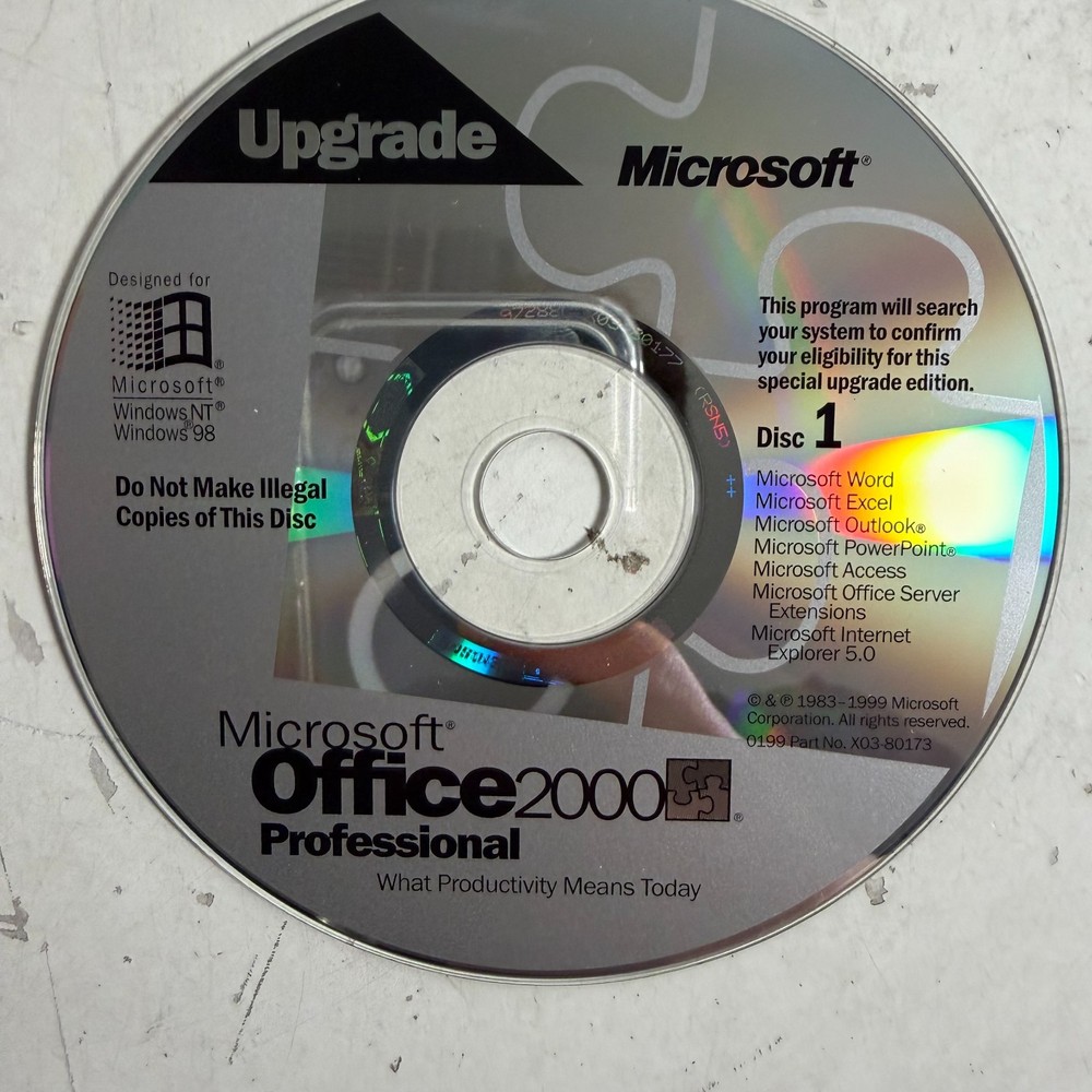 Microsoft Office 2000 Professional Genuine Computer Software CD Set with Key