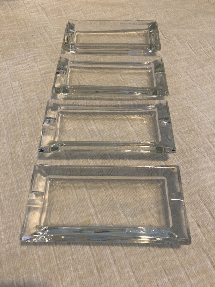 4 Clear Beveled Glass MCM Rectangular Individual 2.5”x5” Ashtrays