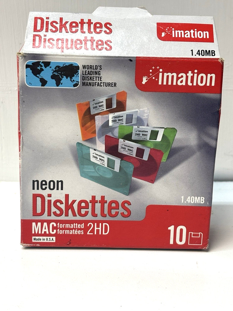 Imation Neon Diskettes MAC Formatted 2HD 1.40 MB 3.5" Blank Media 10