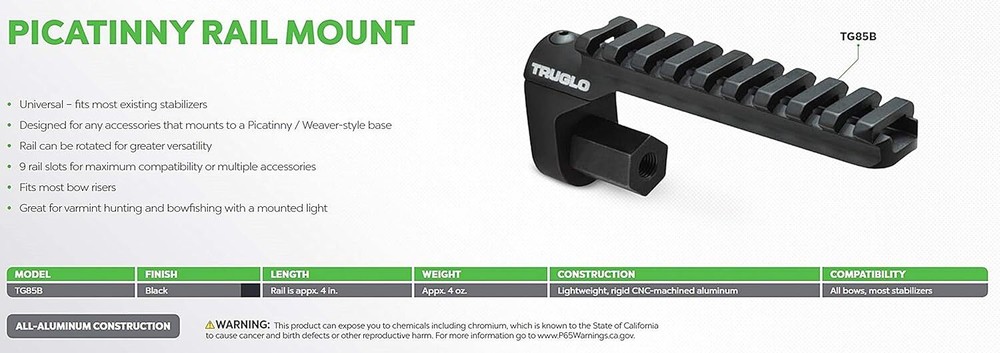 TRUGLO Picatinny Bow Accessory Mount Stabilizer Black
