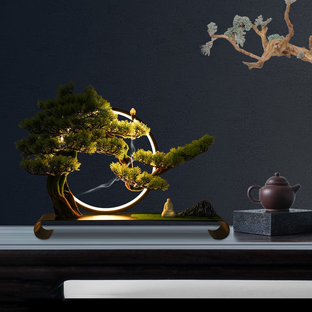 For Backflow Incense Antique Artificial Pine Tree With Lamp Rings Decoration