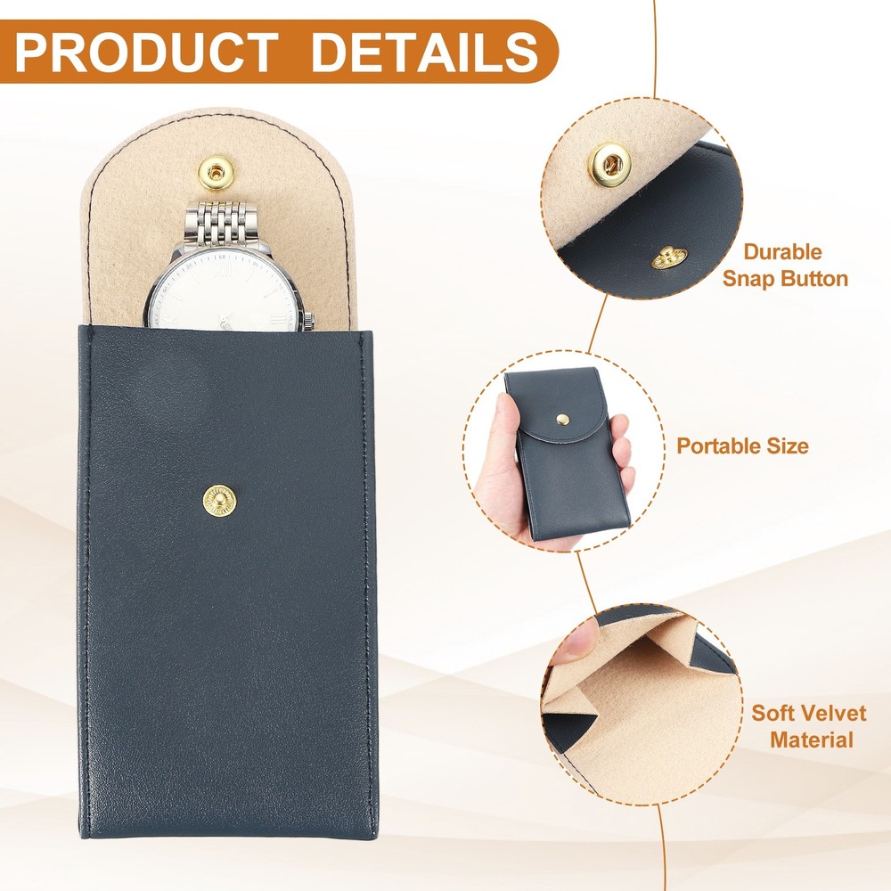 2 Pcs Leather Watch Pouch, Portable Watch Case, Blue