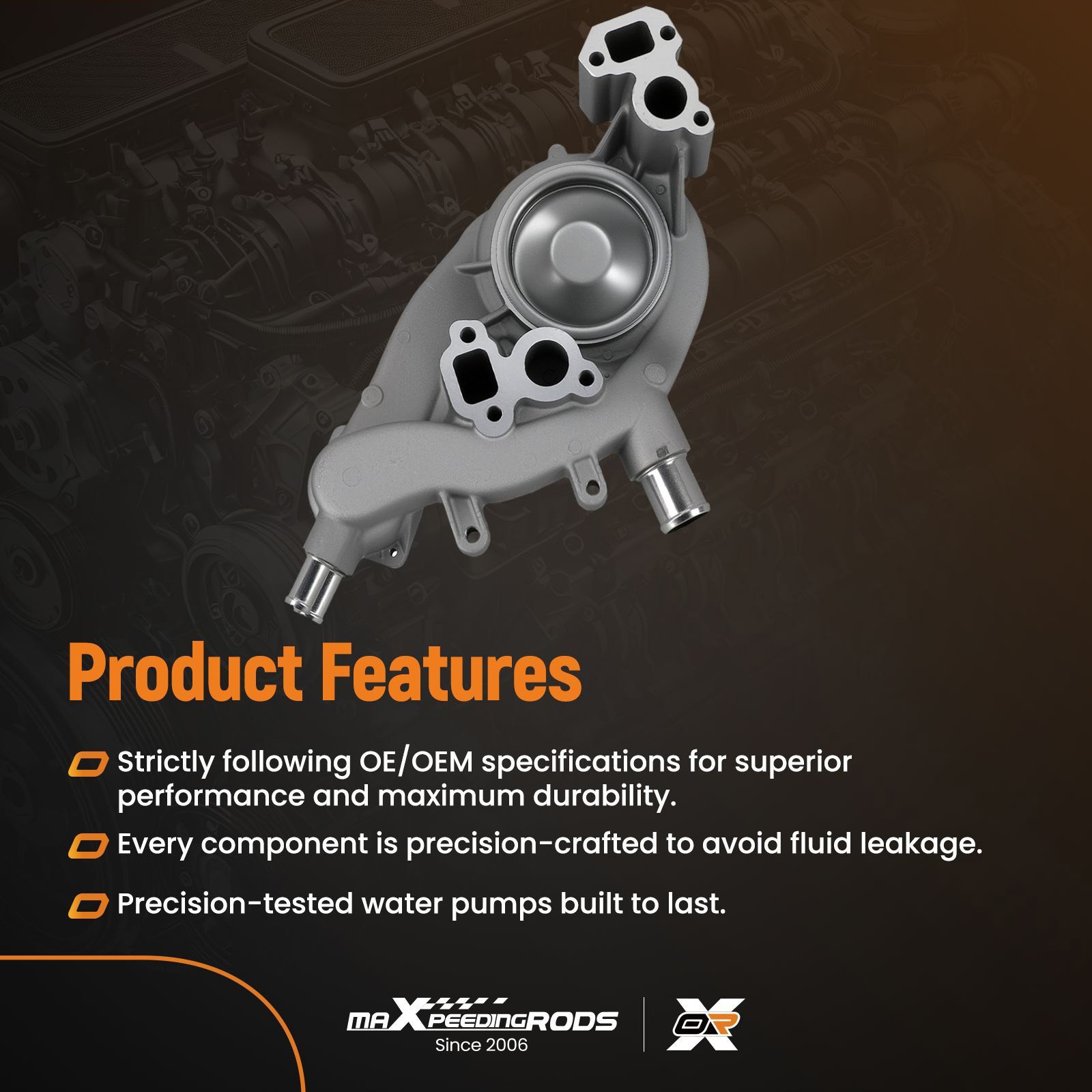 Coolant Water Pump for GMC Savana 2500 V8 6.0L 2007-15 131-2391 Aluminum QME