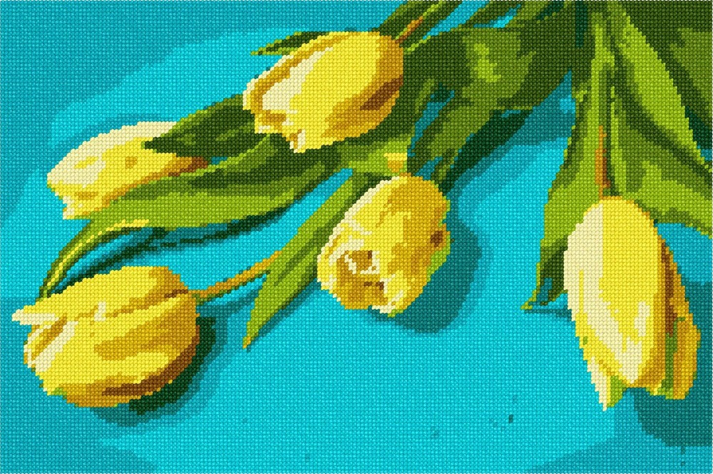 Tulips On Teal Needlepoint Kit or Canvas