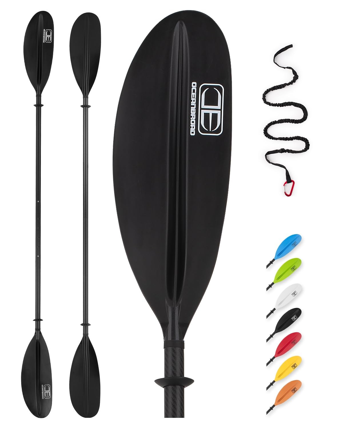 Adjustable Carbon Fiber Kayak Paddle 86in-94in with Leash Black