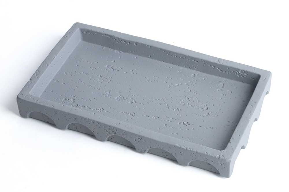 Decorative Tray Semi-Circular Edge Rectangular Concrete Gray 9.8x5.8x1.2