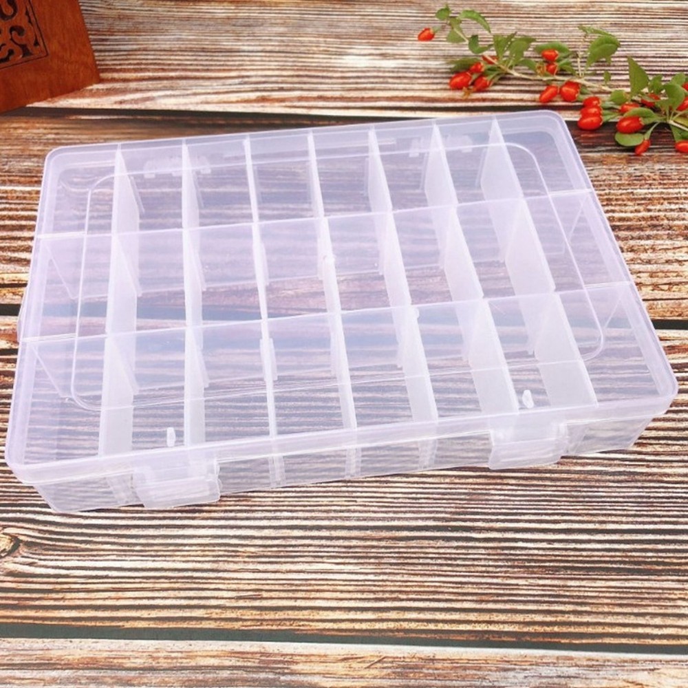 Clear Plastic Organizer Box Case 24 Grids Craft Beads Display Storage Container
