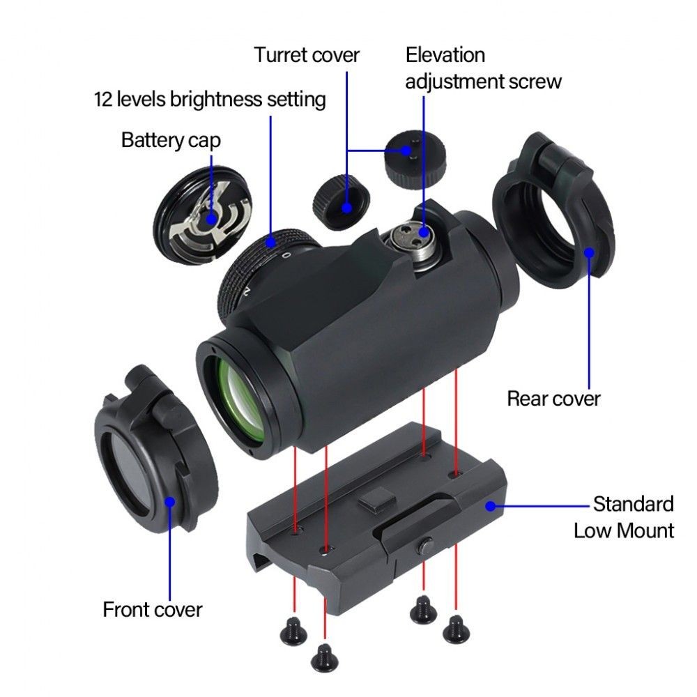 Clone 2 MOA Micro T-2 Reflex Red Dot Sight w/ Standard Rail Mount Tactical Black