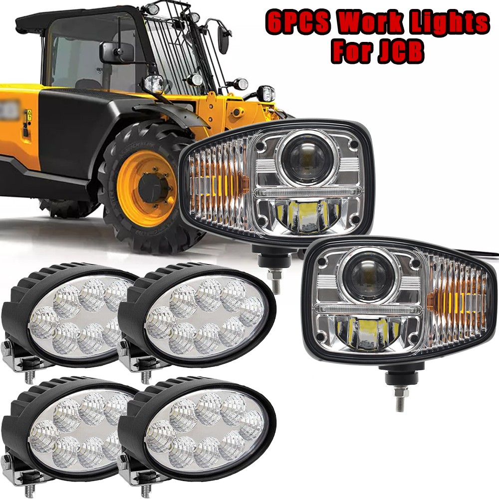 6PCS LED Headlights&Work Lights Kits Replacement For JCB Fastrac Telehandler