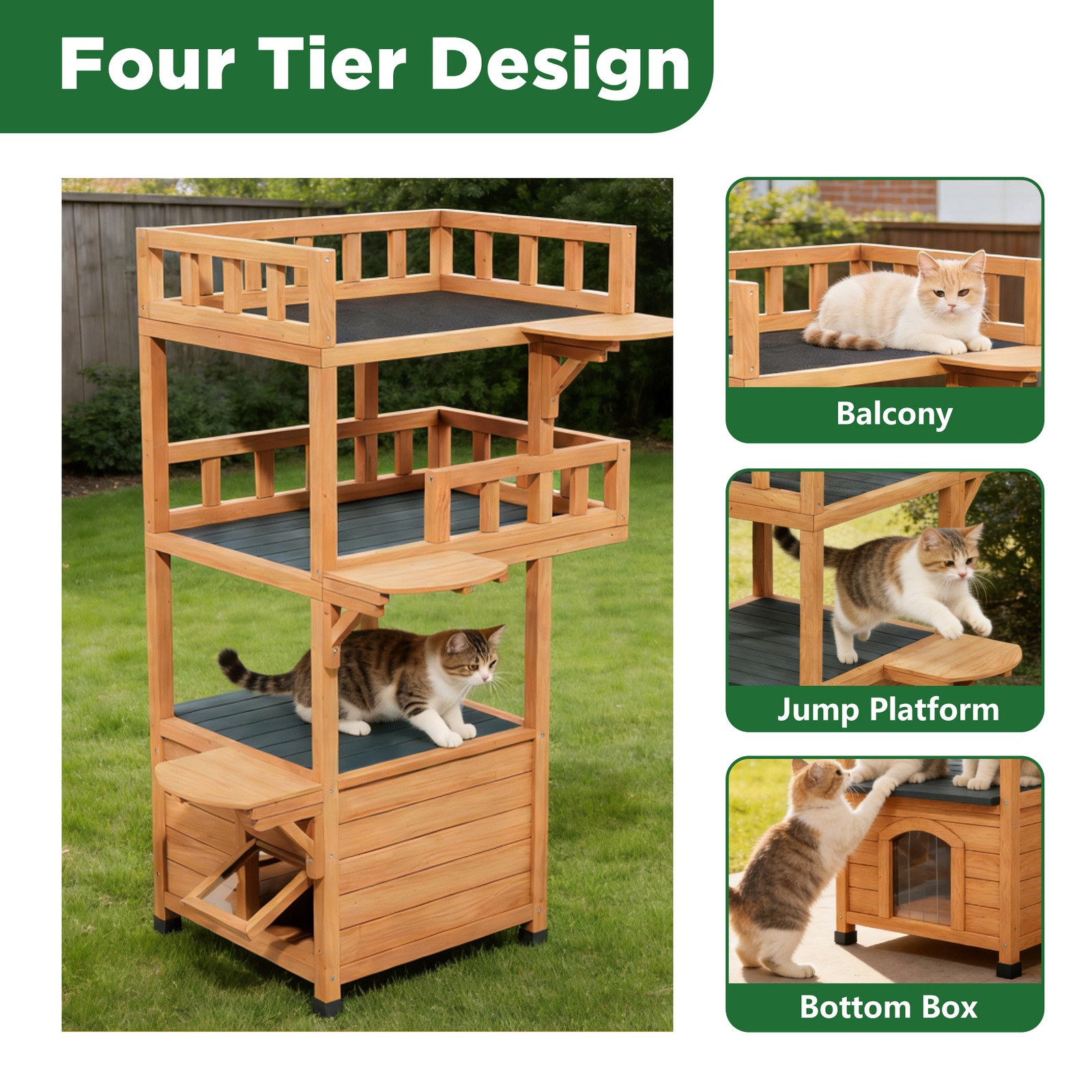 Modern Cat Tree Tower for Large Cats wooden Luxury Cat Condo Wood Feral House