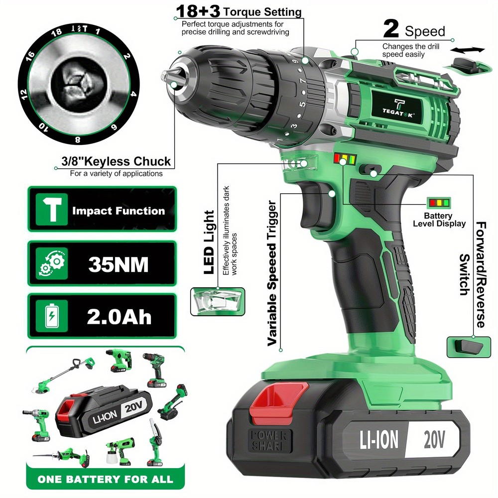 High Torque Speed Adjustable Cordless Lithium Impact Drill and Driver,
